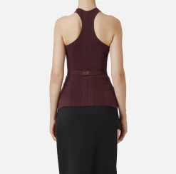 Top, T-Shirt & Body|Elisabetta Franchi Top in viscosa e seta a costine con ricamo logo RougeNoir