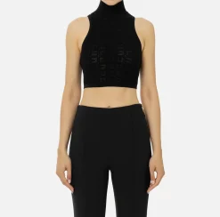 Top, T-Shirt & Body|Elisabetta Franchi Top in viscosa logo punto rete Nero