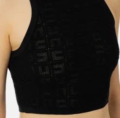 Top, T-Shirt & Body|Elisabetta Franchi Top in viscosa logo punto rete Nero