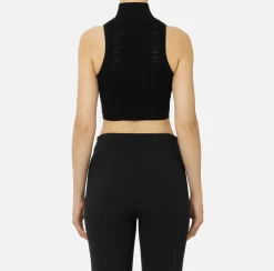 Top, T-Shirt & Body|Elisabetta Franchi Top in viscosa logo punto rete Nero