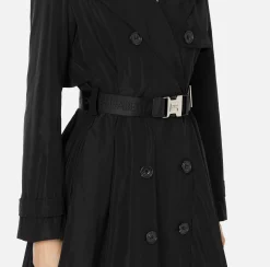 Giacche & Trench|Elisabetta Franchi Trench in nylon con gonna a ruota e cintura Nero