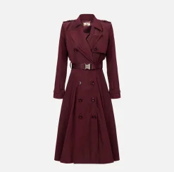 Giacche & Trench|Elisabetta Franchi Trench in nylon con gonna a ruota e cintura Navy