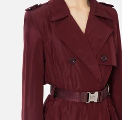 Giacche & Trench|Elisabetta Franchi Trench in nylon con gonna a ruota e cintura Navy