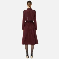 Giacche & Trench|Elisabetta Franchi Trench in nylon con gonna a ruota e cintura RougeNoir