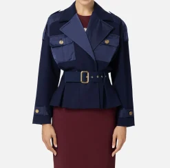 Giacche & Trench|Elisabetta Franchi Trench in viscosa con inserti in vela Navy
