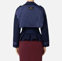 Giacche & Trench|Elisabetta Franchi Trench in viscosa con inserti in vela Navy