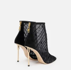 Stivali|Elisabetta Franchi Tronchetto in rete flock con tacco scultura Nero