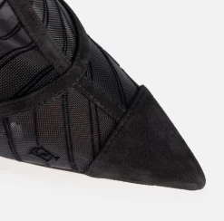 Stivali|Elisabetta Franchi Tronchetto in rete flock con tacco scultura Nero