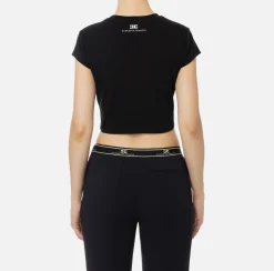 Top, T-Shirt & Body|Elisabetta Franchi T-shirt cropped in jersey con zip Nero