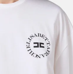 Top, T-Shirt & Body|Elisabetta Franchi T-shirt cropped in jersey con logo Gesso