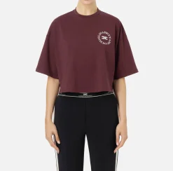 Top, T-Shirt & Body|Elisabetta Franchi T-shirt cropped in jersey con logo RougeNoir