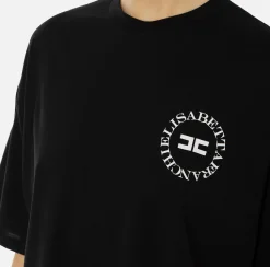 Top, T-Shirt & Body|Elisabetta Franchi T-shirt cropped in jersey con logo Nero