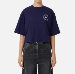 Top, T-Shirt & Body|Elisabetta Franchi T-shirt cropped in jersey con logo Navy