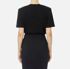 Top, T-Shirt & Body|Elisabetta Franchi T-shirt in cotone con patch logo stile college Nero