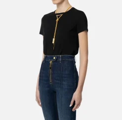 Top, T-Shirt & Body|Elisabetta Franchi T-shirt in jersey con collana Nero