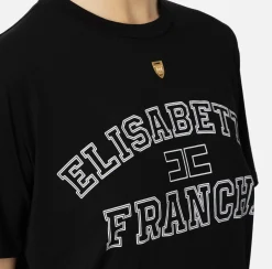 Top, T-Shirt & Body|Elisabetta Franchi T-shirt in jersey con logo college Nero