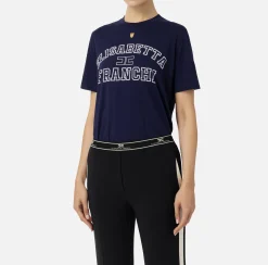 Top, T-Shirt & Body|Elisabetta Franchi T-shirt in jersey con logo college Navy