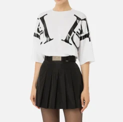 Top, T-Shirt & Body|Elisabetta Franchi T-shirt in jersey con maxi logo sulle maniche Gesso