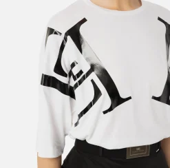 Top, T-Shirt & Body|Elisabetta Franchi T-shirt in jersey con maxi logo sulle maniche Gesso