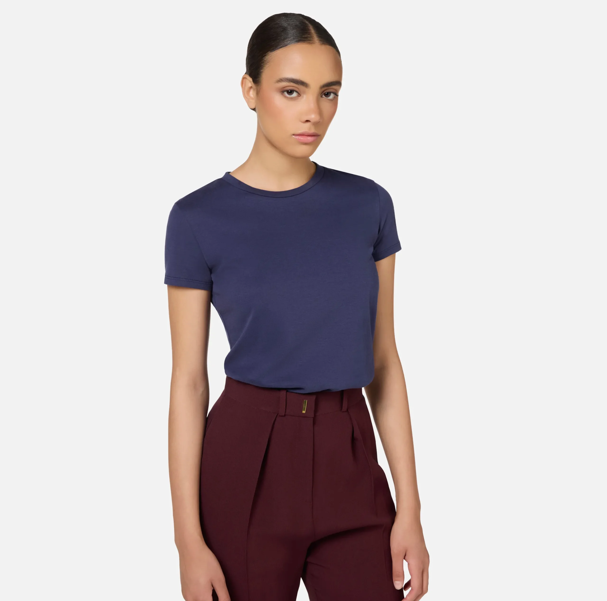 Top, T-Shirt & Body|Elisabetta Franchi T-shirt in jersey con ricamo logo Navy