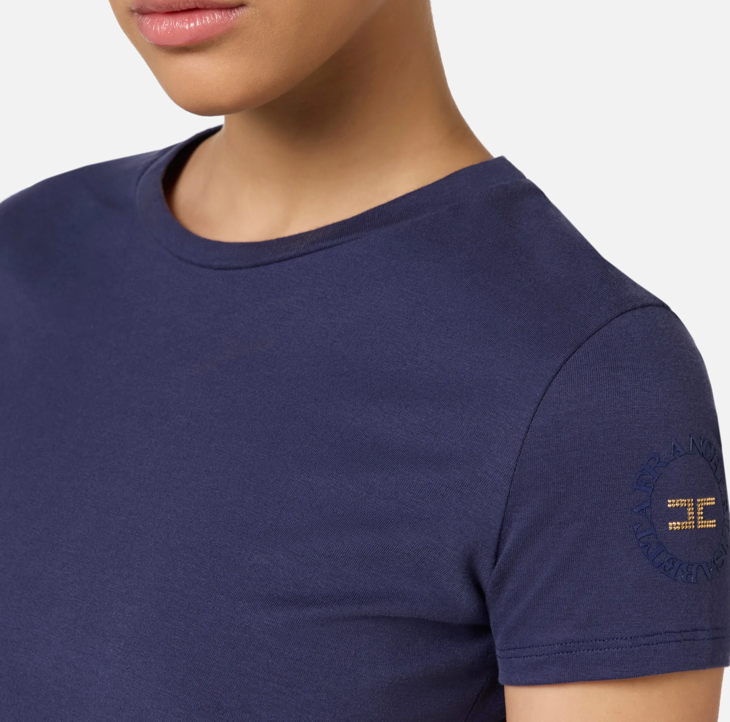 Top, T-Shirt & Body|Elisabetta Franchi T-shirt in jersey con ricamo logo Navy