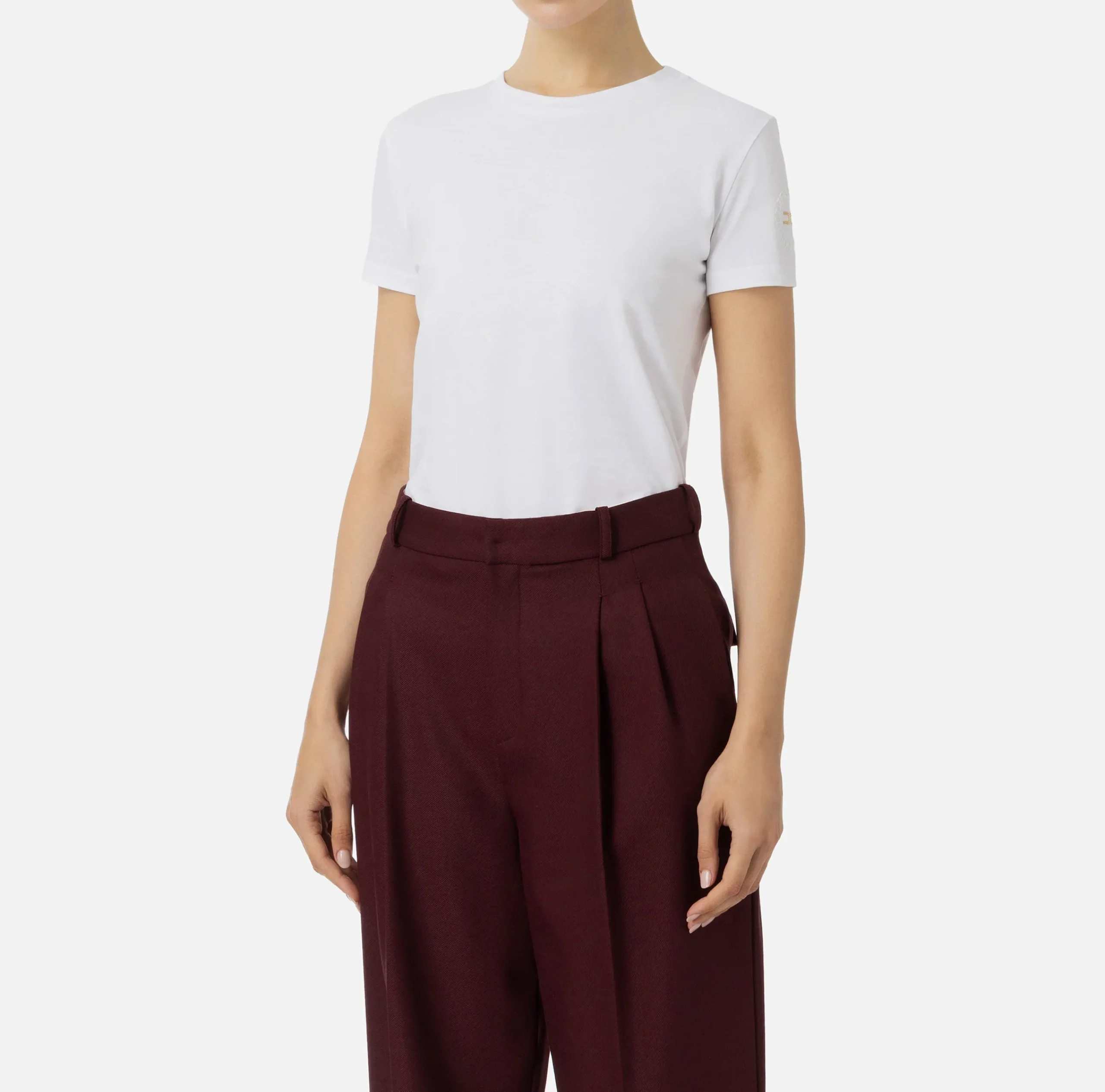 Top, T-Shirt & Body|Elisabetta Franchi T-shirt in jersey con ricamo logo Gesso