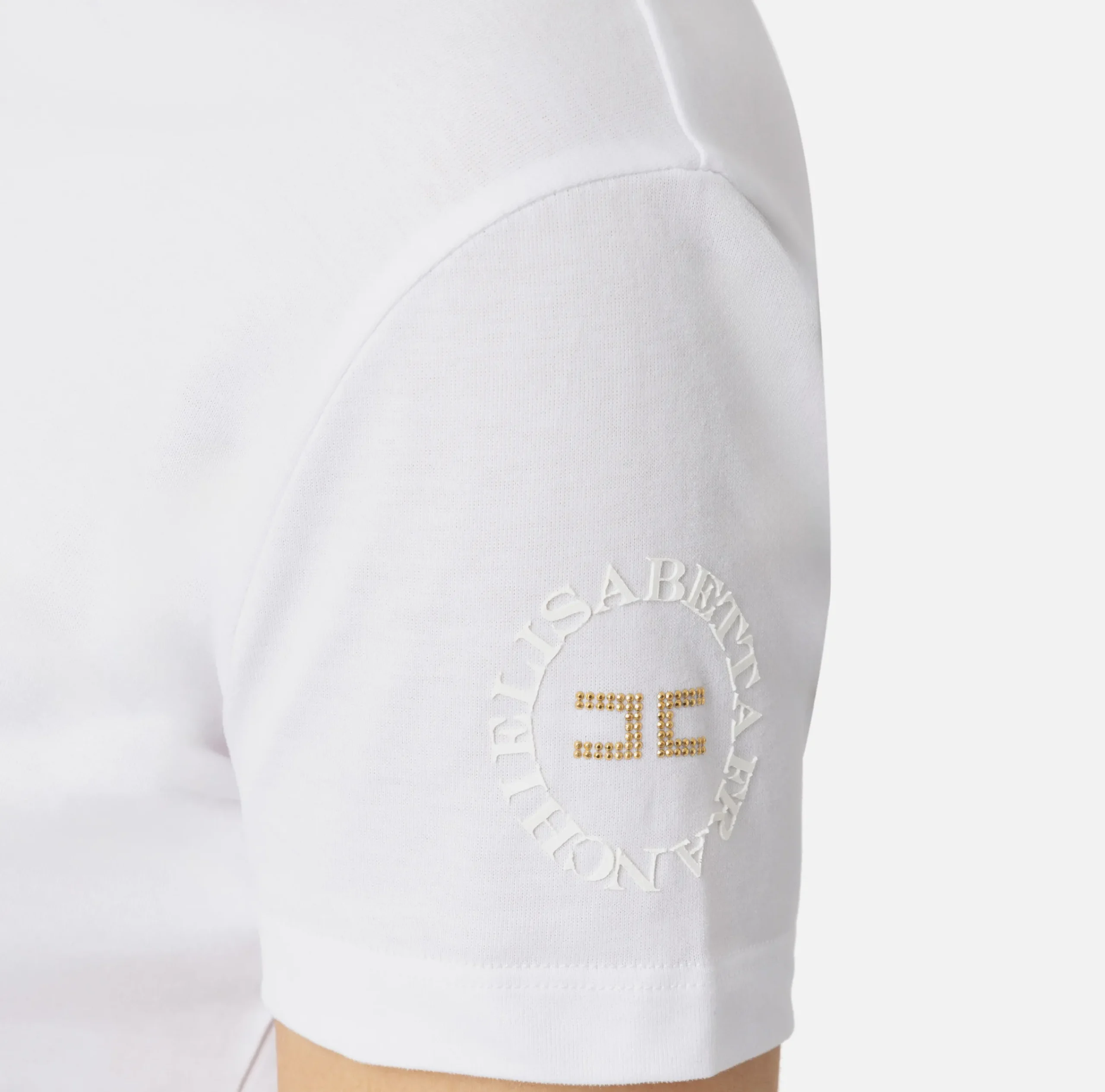 Top, T-Shirt & Body|Elisabetta Franchi T-shirt in jersey con ricamo logo Gesso