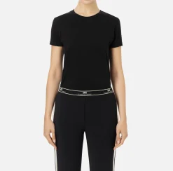 Top, T-Shirt & Body|Elisabetta Franchi T-shirt in jersey con ricamo logo Nero