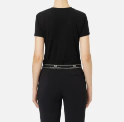 Top, T-Shirt & Body|Elisabetta Franchi T-shirt in jersey con ricamo logo Nero