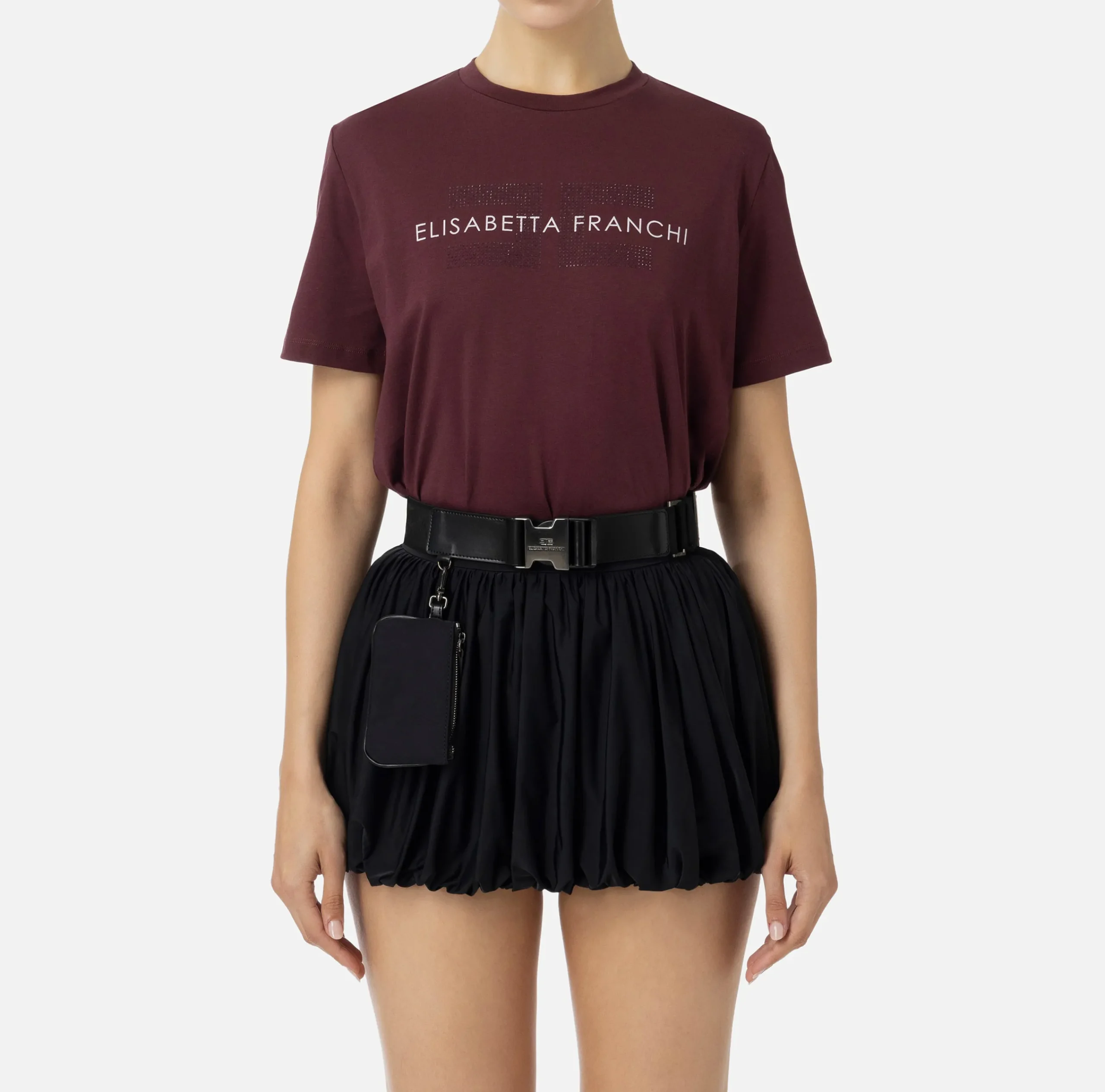 Top, T-Shirt & Body|Elisabetta Franchi T-shirt in jersey con strass logo RougeNoir