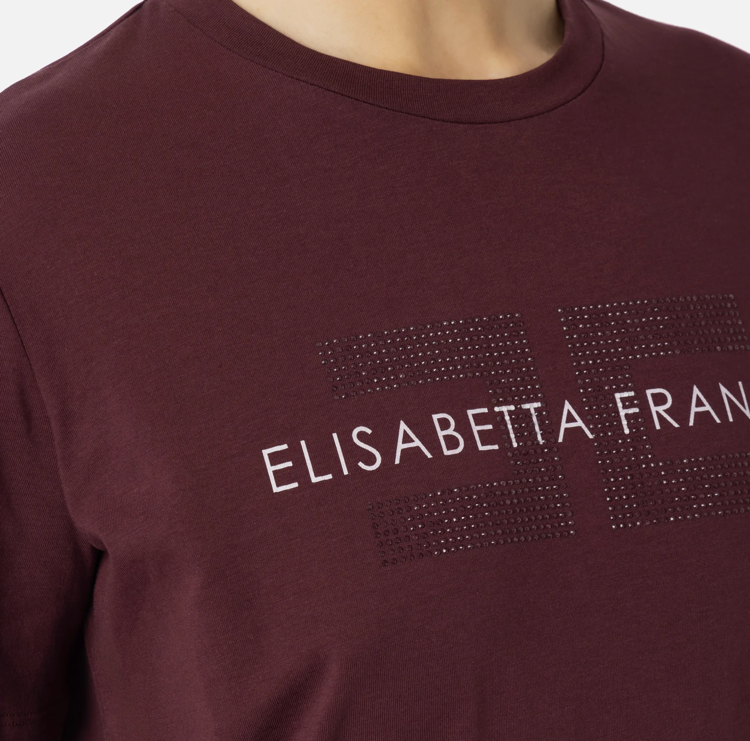Top, T-Shirt & Body|Elisabetta Franchi T-shirt in jersey con strass logo RougeNoir