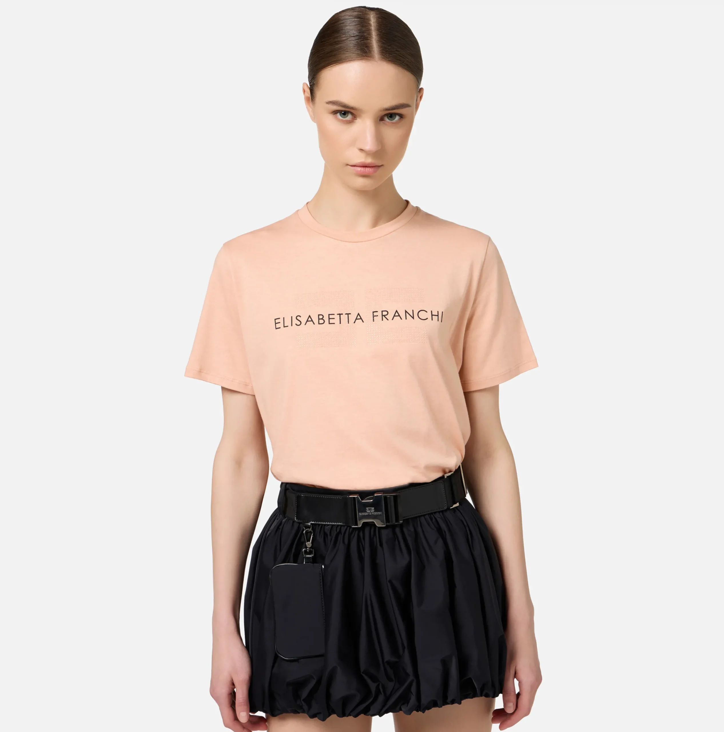 Top, T-Shirt & Body|Elisabetta Franchi T-shirt in jersey con strass logo PeachRose