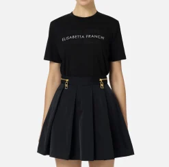 Top, T-Shirt & Body|Elisabetta Franchi T-shirt in jersey con strass logo Nero