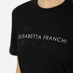 Top, T-Shirt & Body|Elisabetta Franchi T-shirt in jersey con strass logo Nero