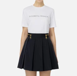 Top, T-Shirt & Body|Elisabetta Franchi T-shirt in jersey con strass logo Gesso