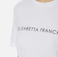 Top, T-Shirt & Body|Elisabetta Franchi T-shirt in jersey con strass logo Gesso