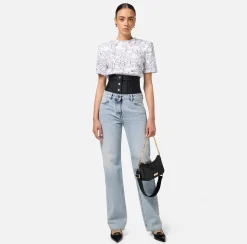 Top, T-Shirt & Body|Elisabetta Franchi T-shirt in jersey lettering grande Gesso/Nero