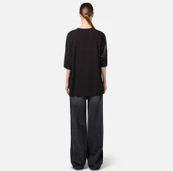 Top, T-Shirt & Body|Elisabetta Franchi T-shirt in jersey lettering lucido Nero