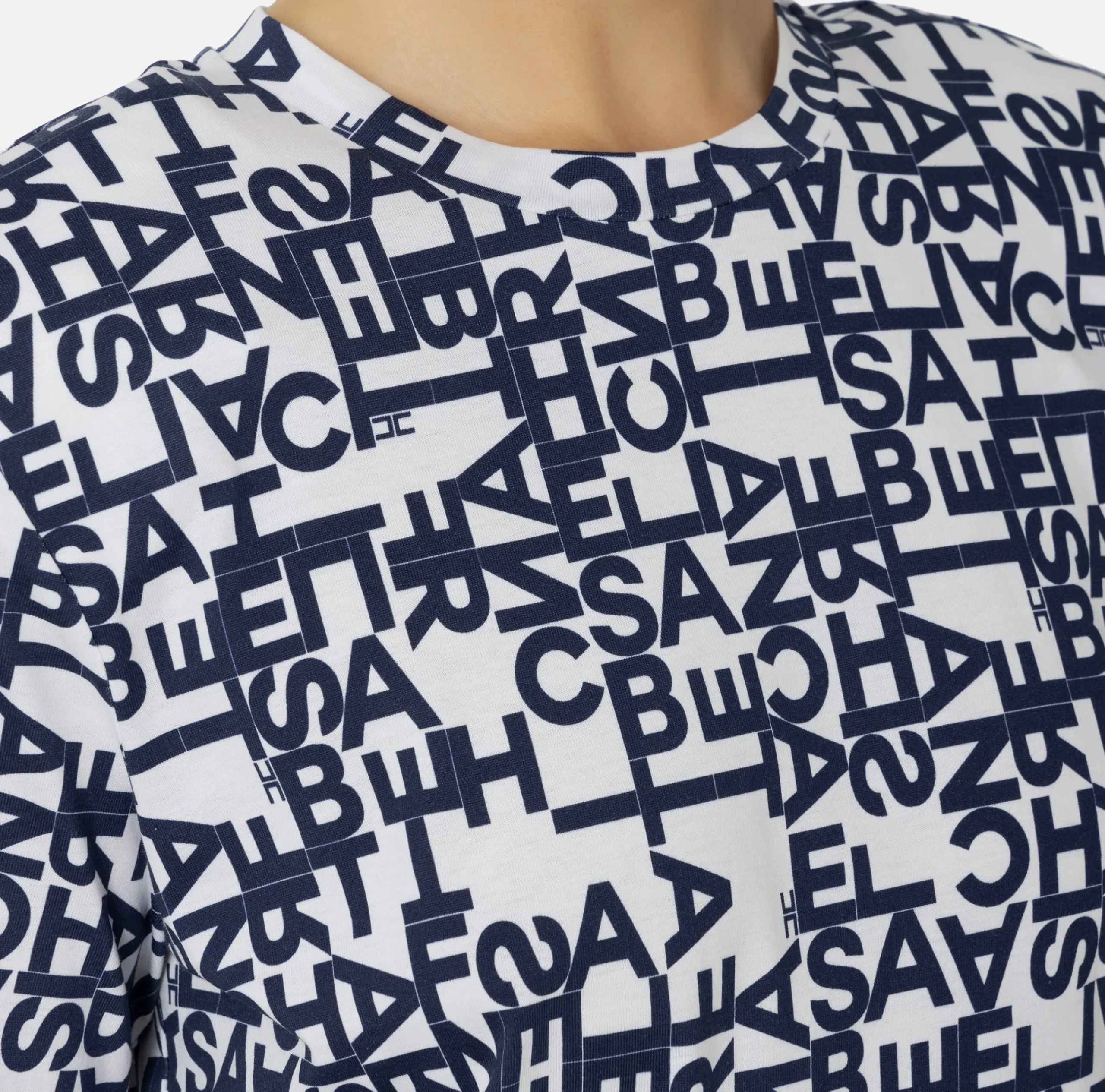 Top, T-Shirt & Body|Elisabetta Franchi T-shirt in jersey lettering piccolo Gesso/Navy