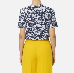 Top, T-Shirt & Body|Elisabetta Franchi T-shirt in jersey lettering piccolo Gesso/Navy