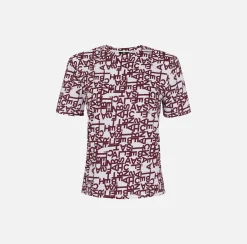 Top, T-Shirt & Body|Elisabetta Franchi T-shirt in jersey lettering piccolo Gesso/RougeNoir