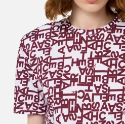 Top, T-Shirt & Body|Elisabetta Franchi T-shirt in jersey lettering piccolo Gesso/RougeNoir