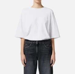Top, T-Shirt & Body|Elisabetta Franchi T-shirt in jersey lettering lucido Gesso