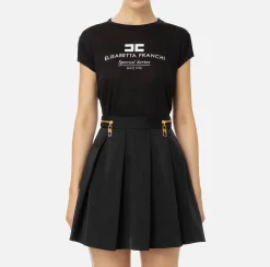 Top, T-Shirt & Body|Elisabetta Franchi T-shirt in jersey modal con stampa logo Nero