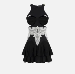 Mini Abiti|Abiti|Elisabetta Franchi Tubino in pizzo e in doppio crêpe con coppe Nero