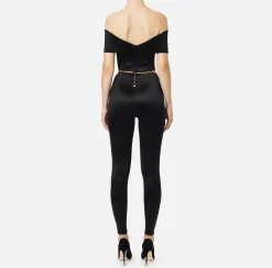 Tute|Elisabetta Franchi Tuta bustier in lycra con cintura Nero