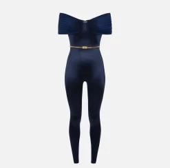 Tute|Elisabetta Franchi Tuta bustier in lycra con cintura Navy