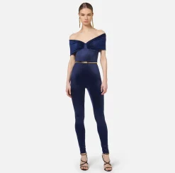 Tute|Elisabetta Franchi Tuta bustier in lycra con cintura Navy
