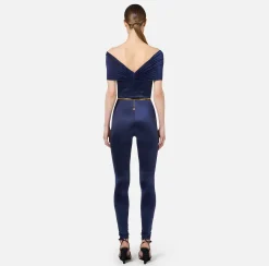 Tute|Elisabetta Franchi Tuta bustier in lycra con cintura Navy
