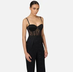 Tute|Elisabetta Franchi Tuta combinata in crêpe jaquard lettering Nero